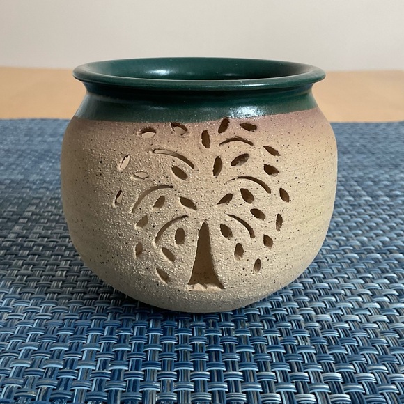 Luminary Tea Light Votive Holder Tree of Life Cut-Out Pottery - Picture 1 of 12